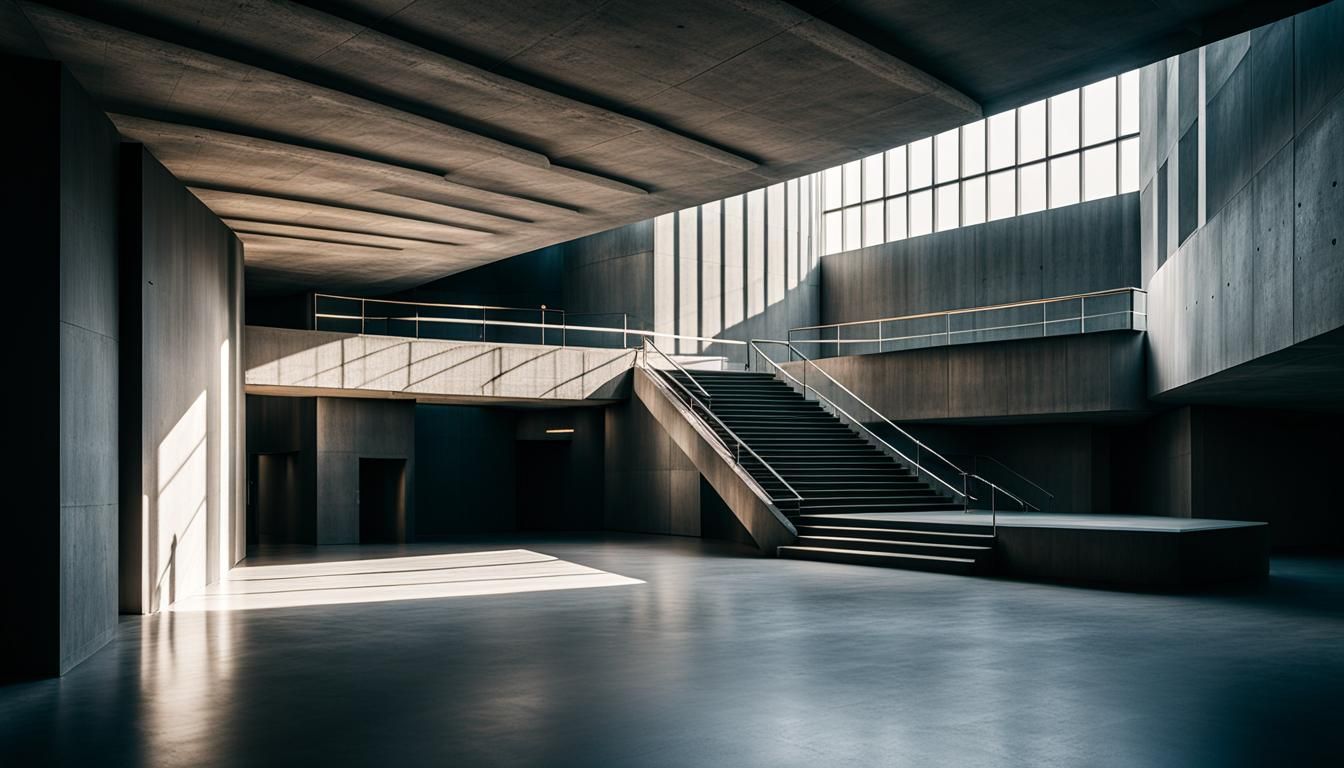 Brutalist Interior: Minimalist Concrete Geometry in Bauhaus ...