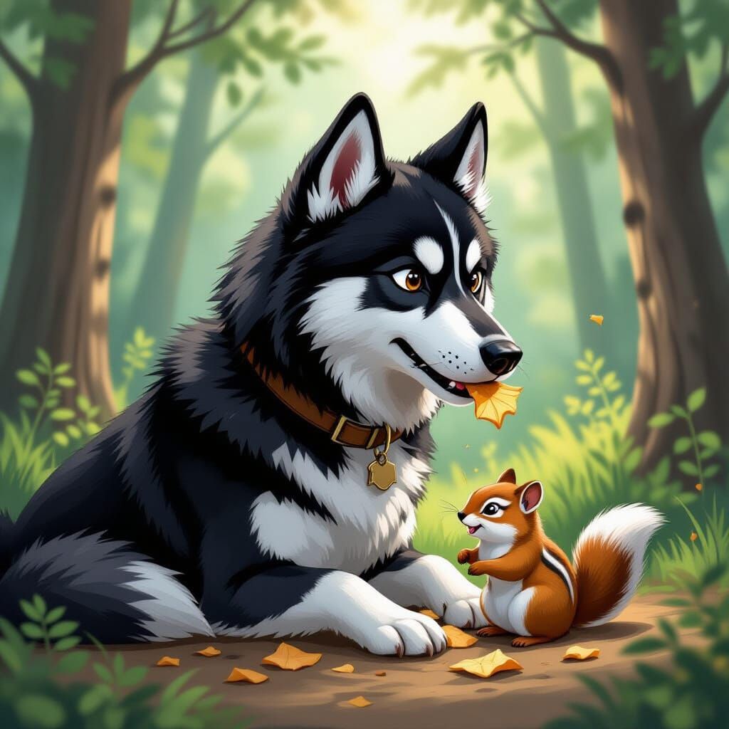 Husky's Forest Feast: Audubon-Inspired Wildlife Art