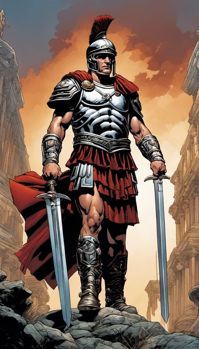 Roman Centurion in Comic Book Art Style