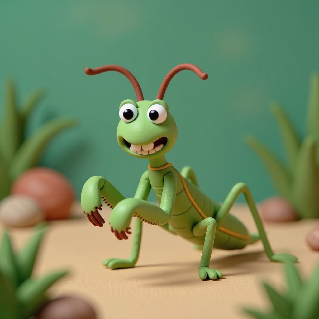 Adorable Claymation Mantis in Soft Style