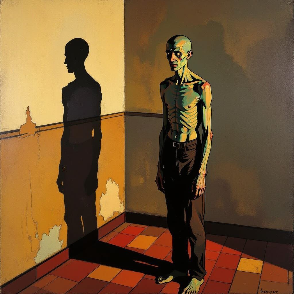 Gaunt Figure in Dim Light, Expressionist Style