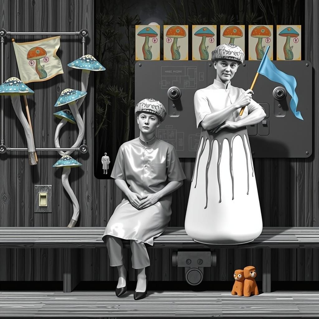 Surrealist Modernist Cabin in Whimsical Landscape