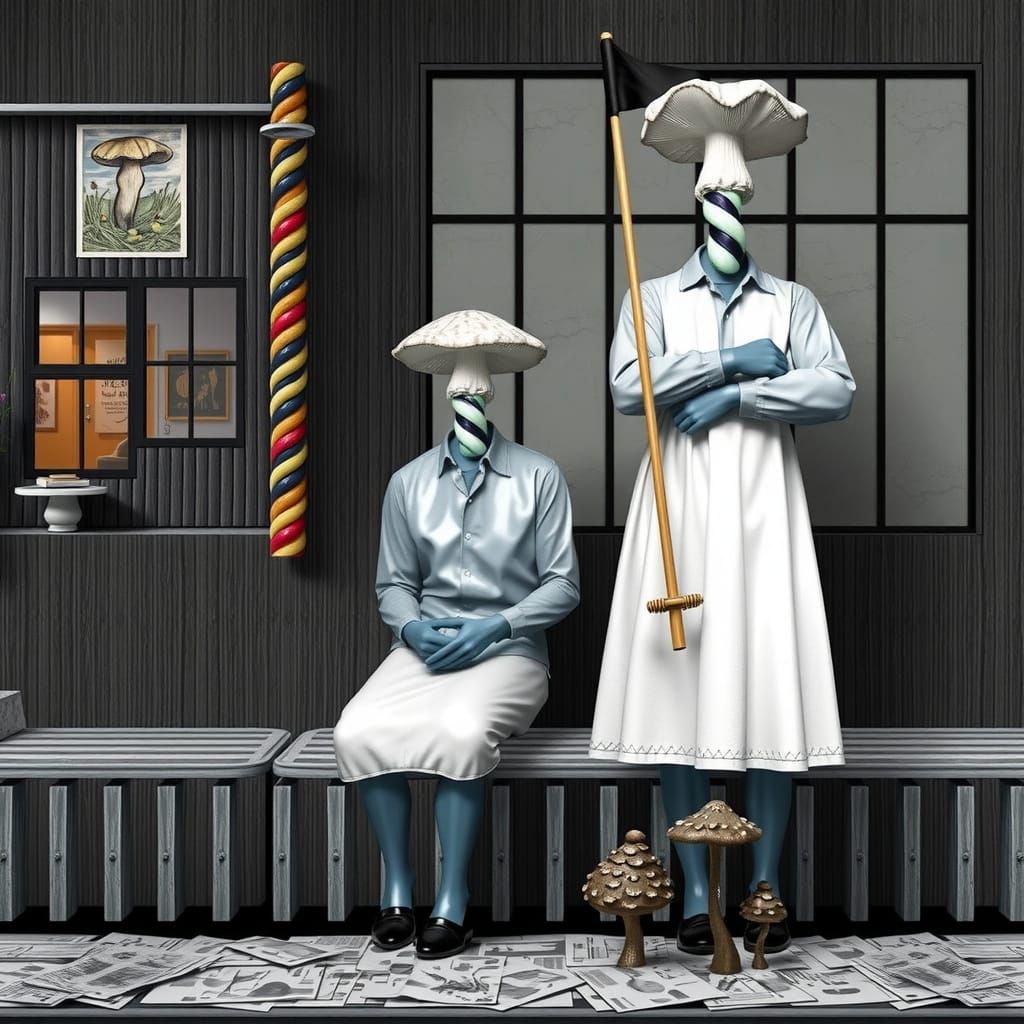 Whimsical Hyperreal Scene in Modernist Style