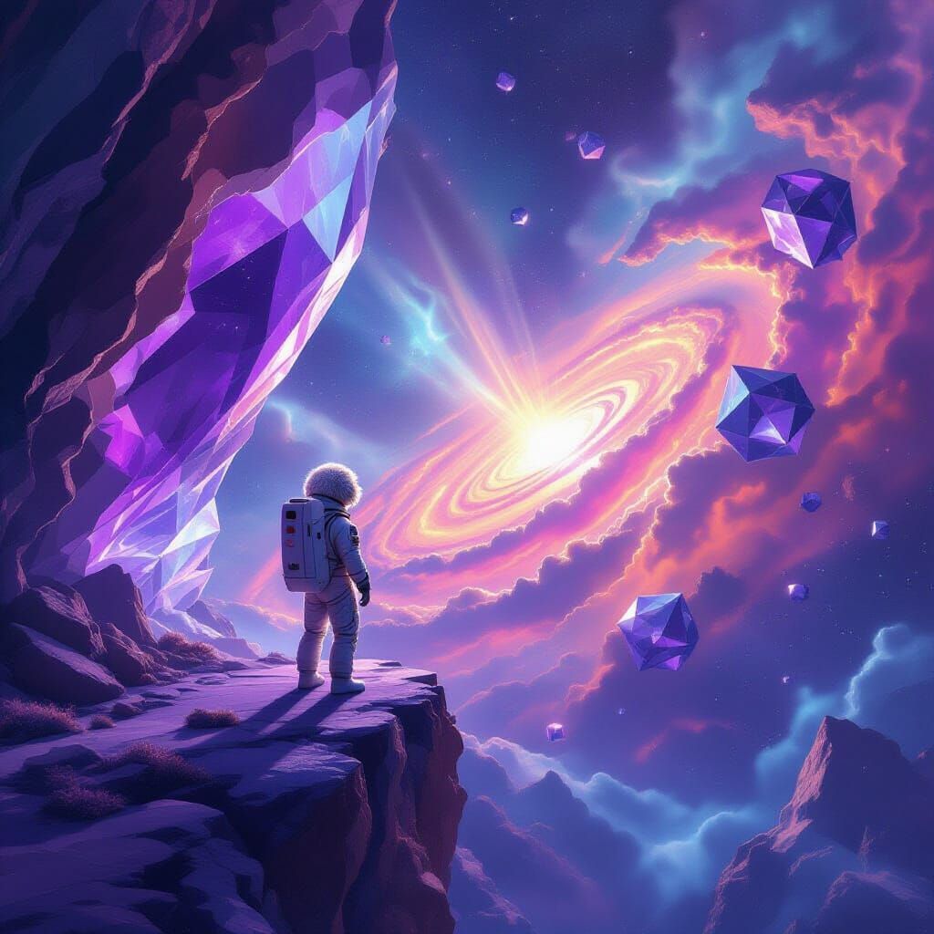 Labradoodle Astronaut on Geode at Nebula Edge