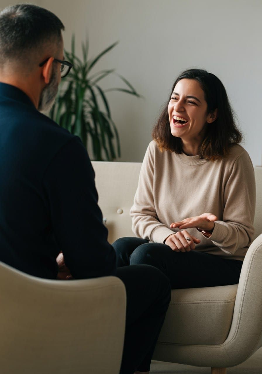 Woman Explaining Something to Therapist in DSLR Photography