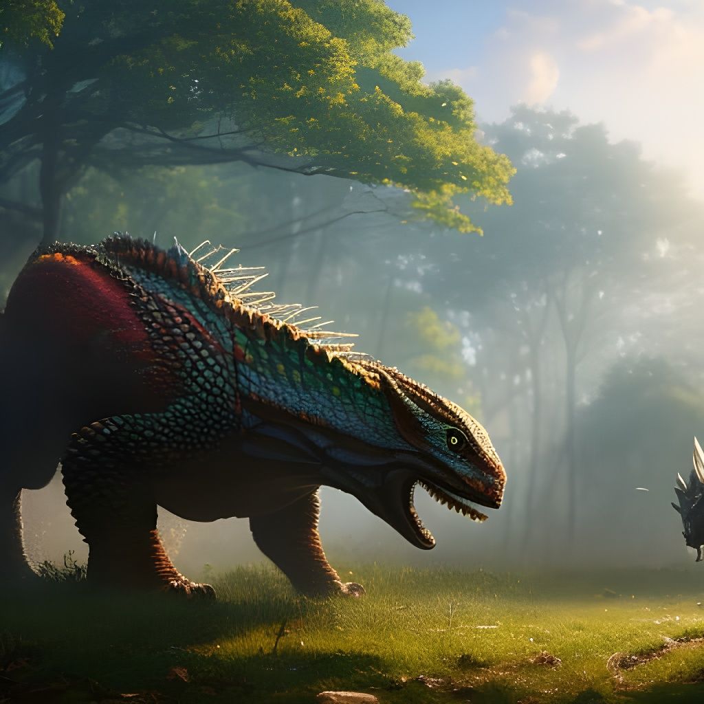 Cute Dandelion and Sapphire Dino, Digital Art