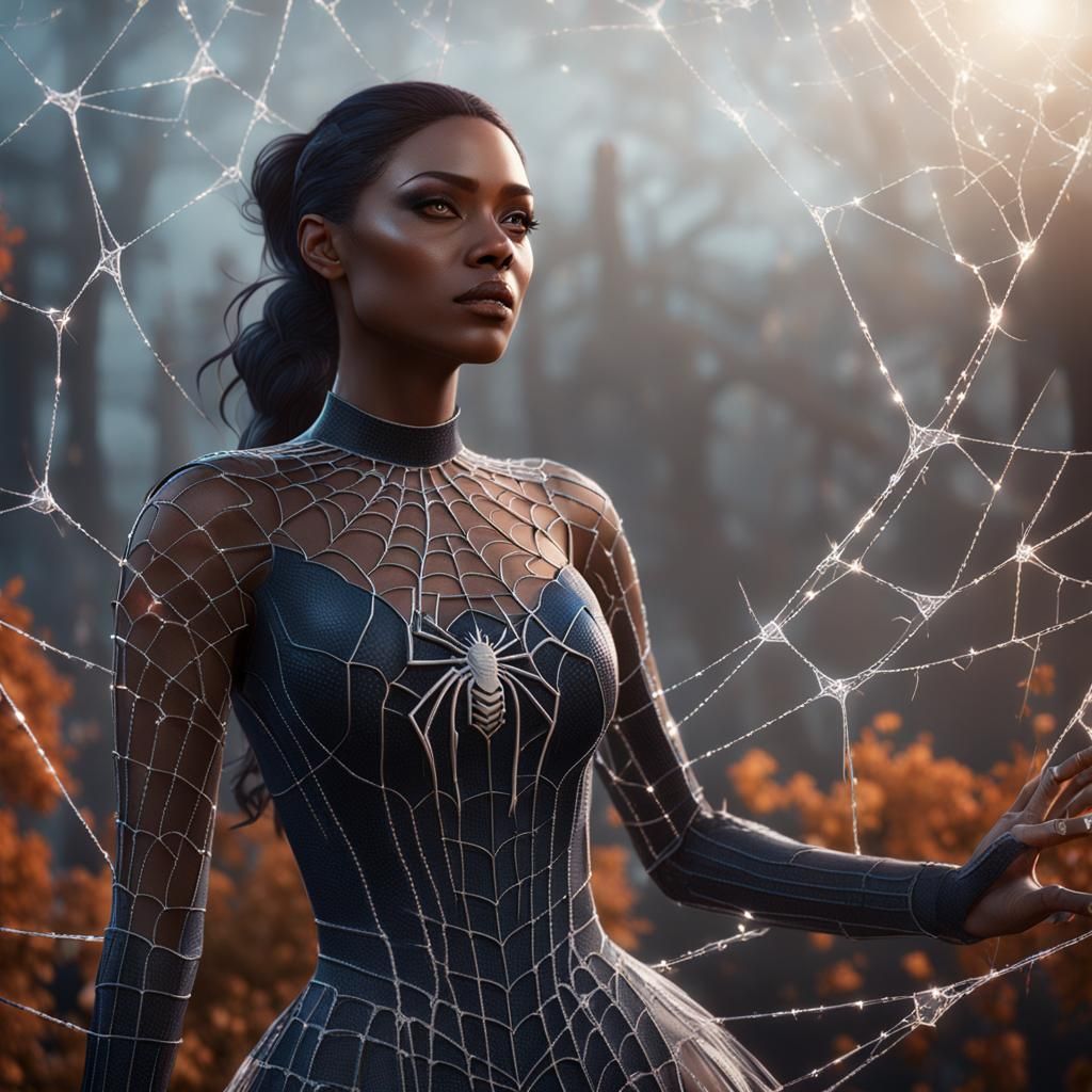 woman wearing a spider web inspired dress