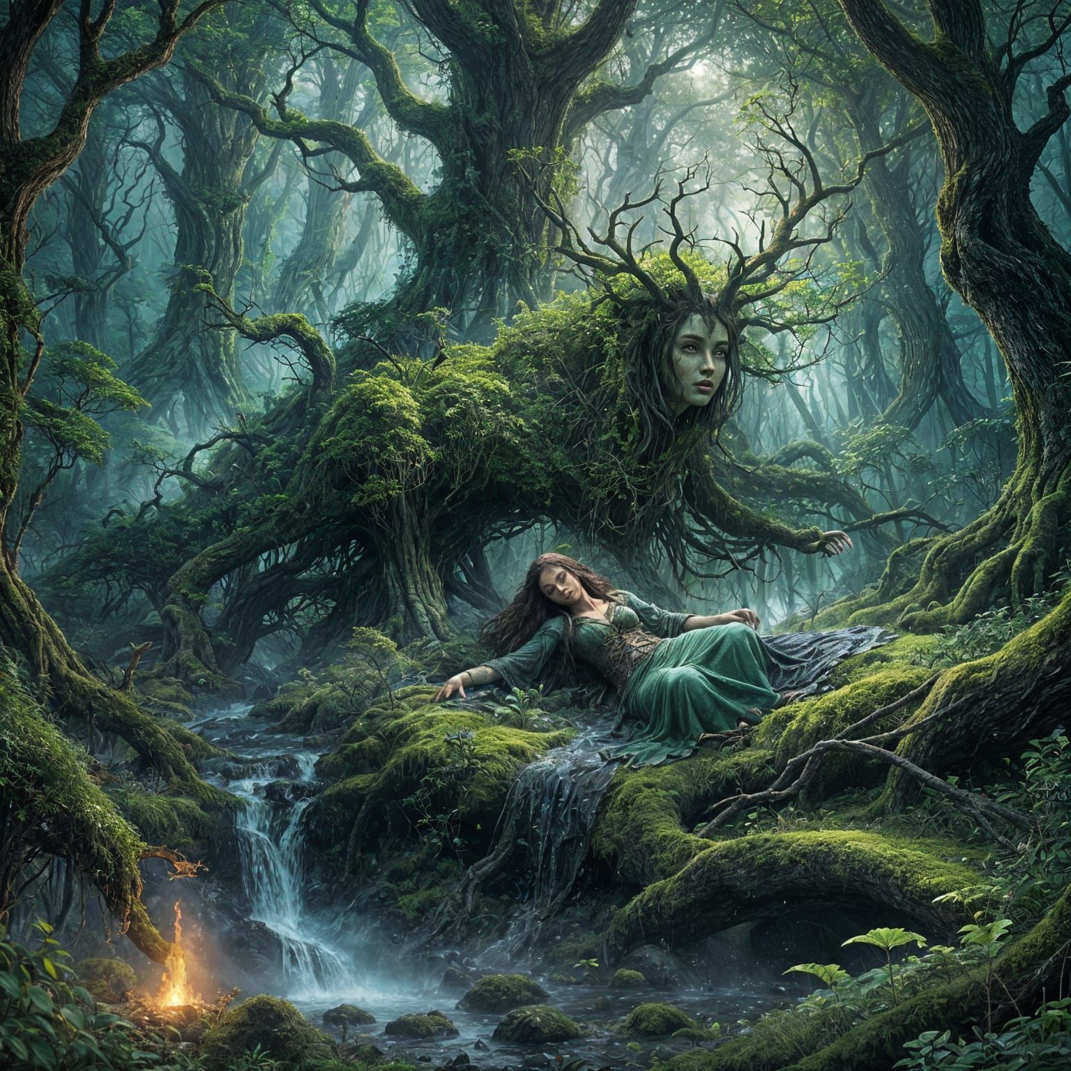 Guardian of Earth Sleeps in Forest Fire