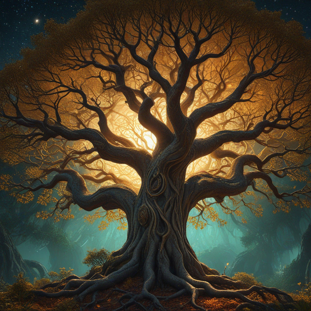 Ethereal Cosmic Tree in a Majestic, Otherworldly Landscape