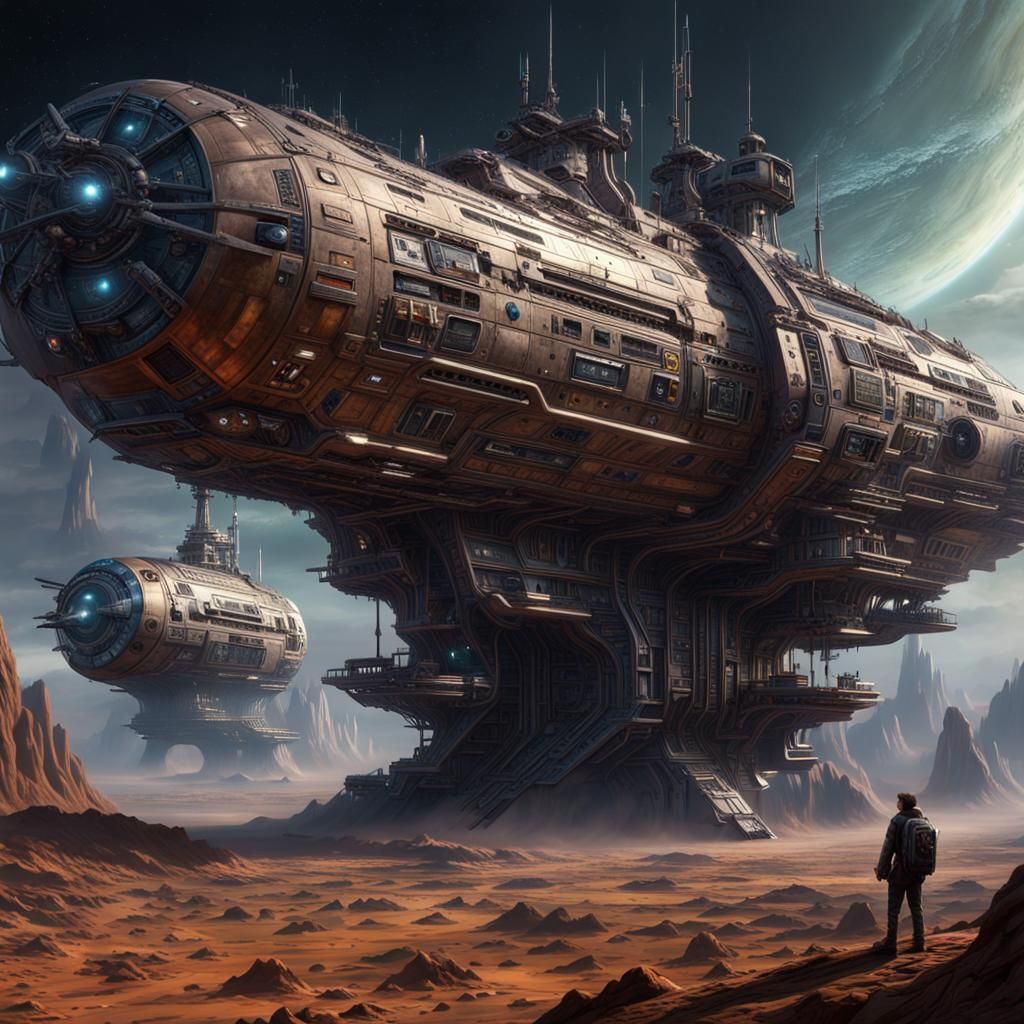 Hyperrealistic Sci-Fi Starships on a Plateau