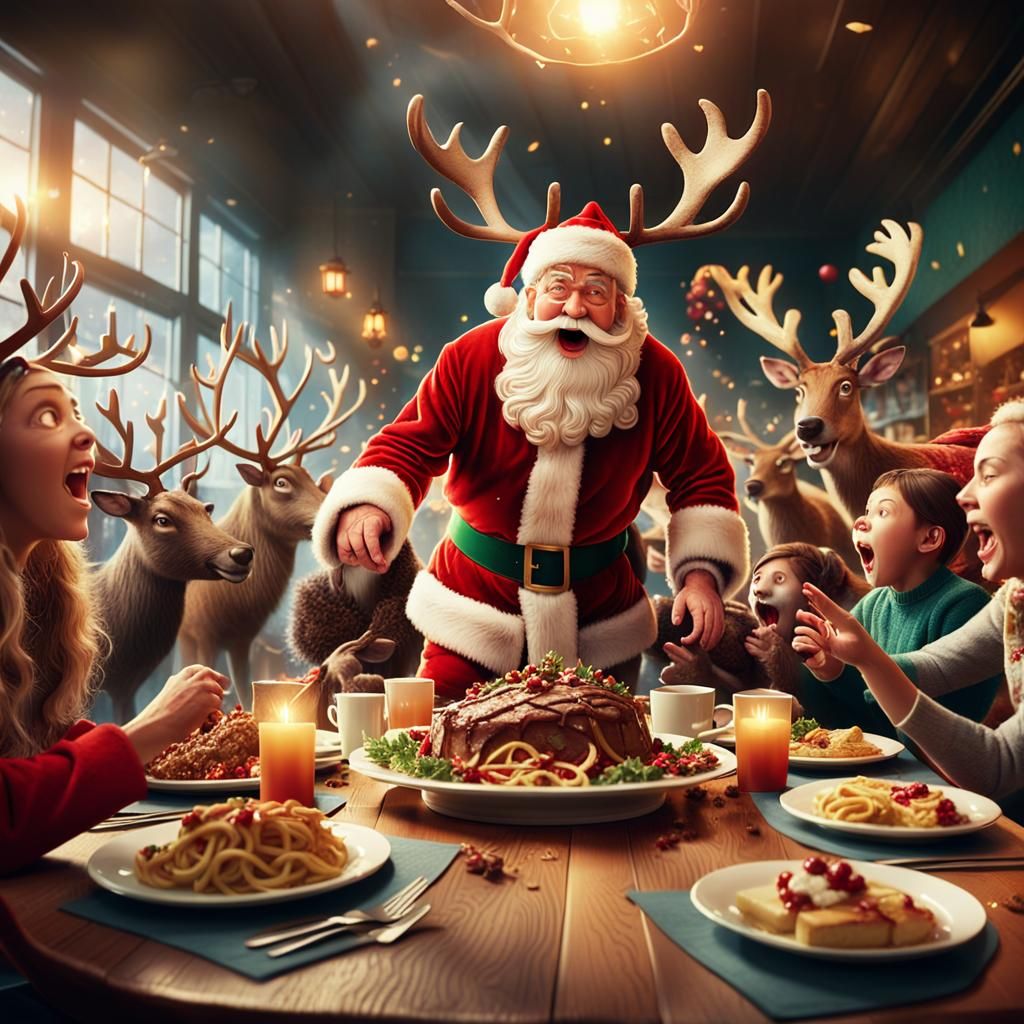 Santa Crash Lands at Dinner in Cinematic Style