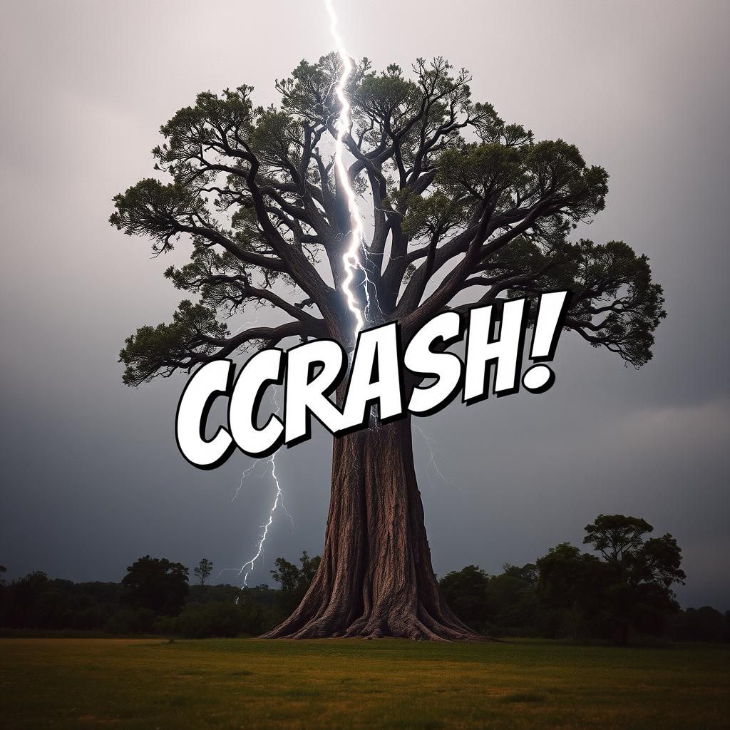 Electrified Tree: Lightning Strike in Comic Book Style