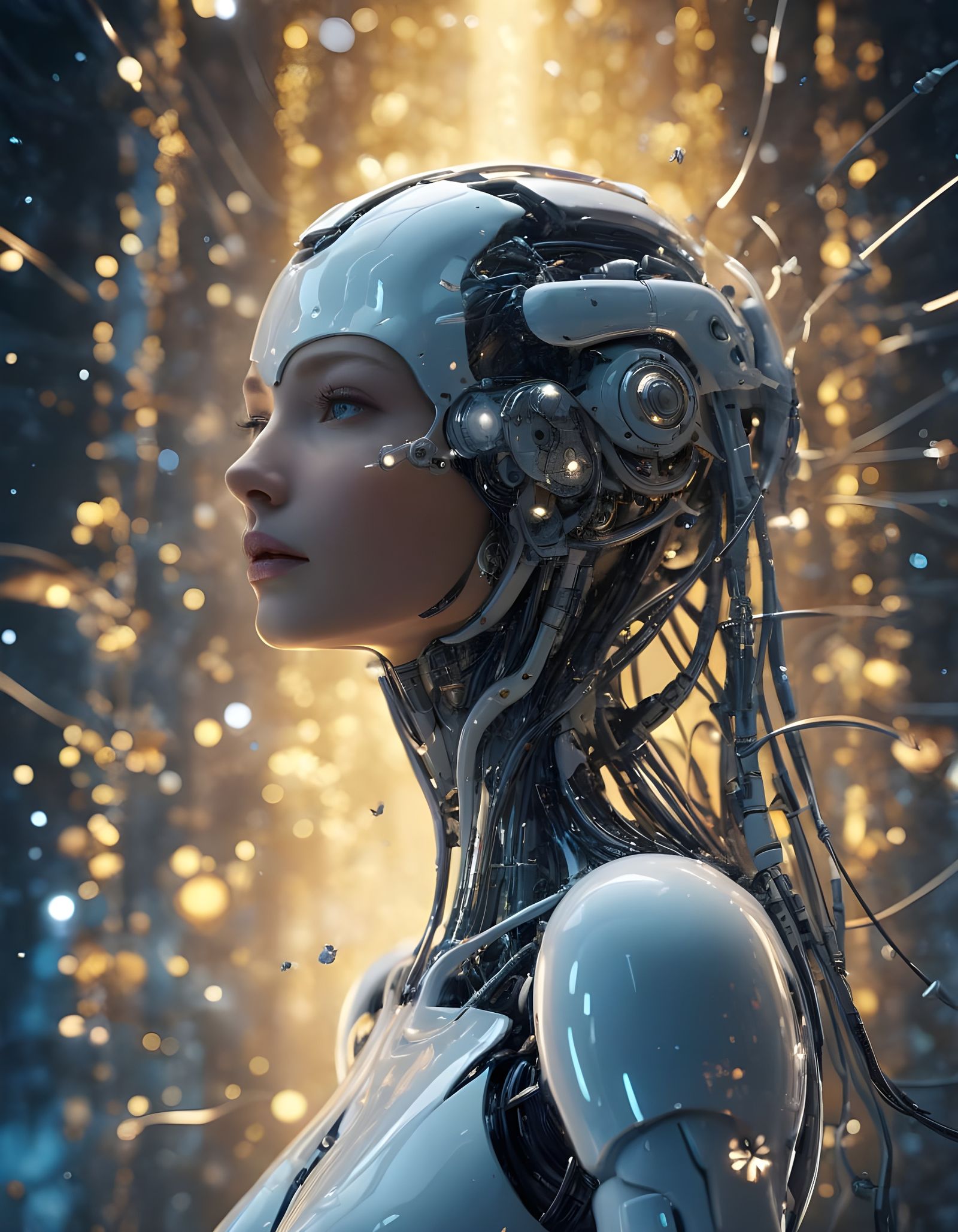 Art Deco Robot Woman Holding Stars