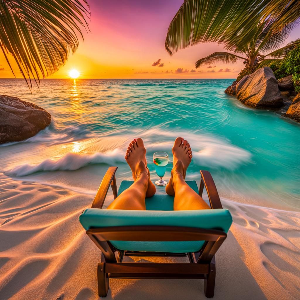 Tropical Beach Relaxation: Caribbean Sunset View