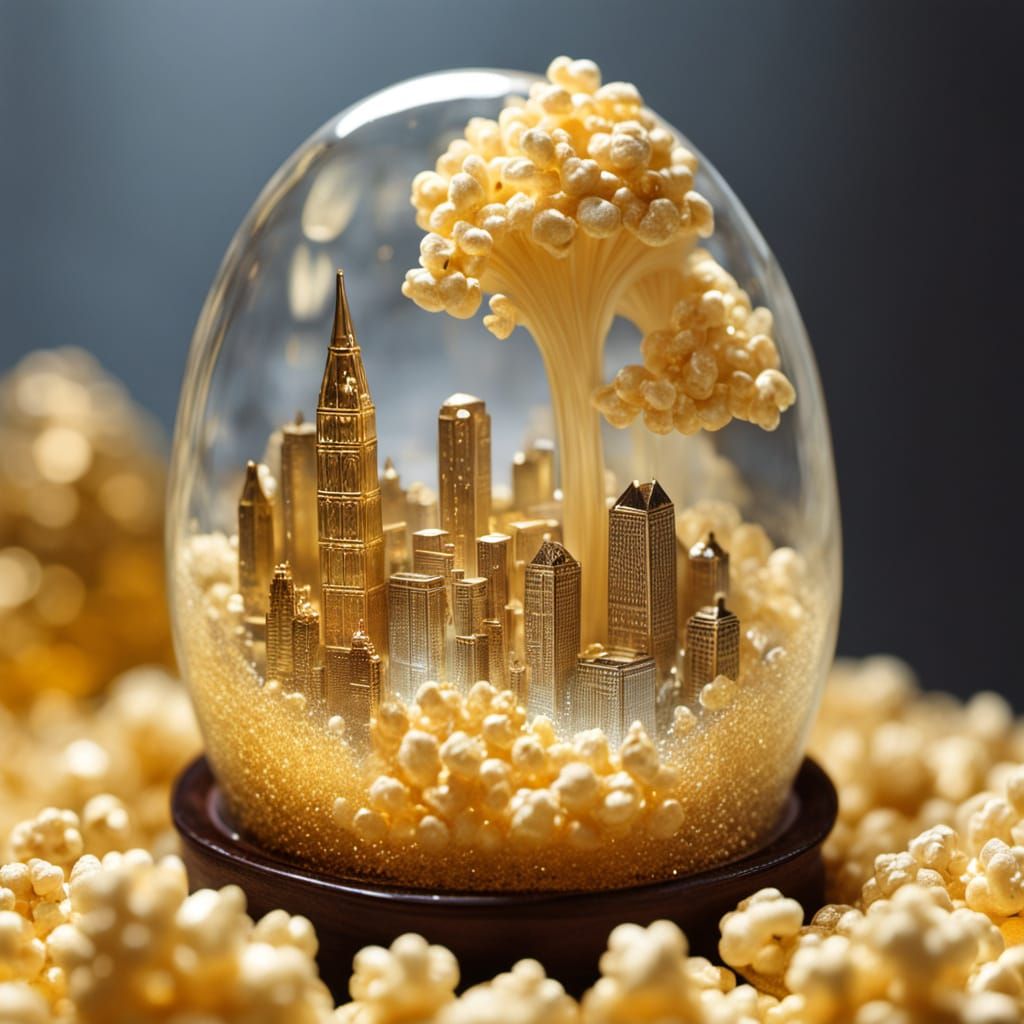 Golden Micro-City Inside Popcorn Kernel