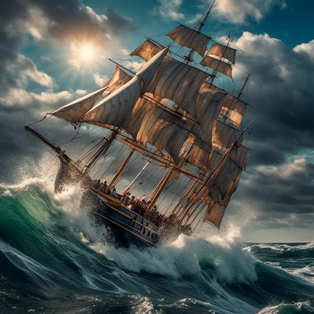 Sailing Boat Tossed on Rough Seas in 8K