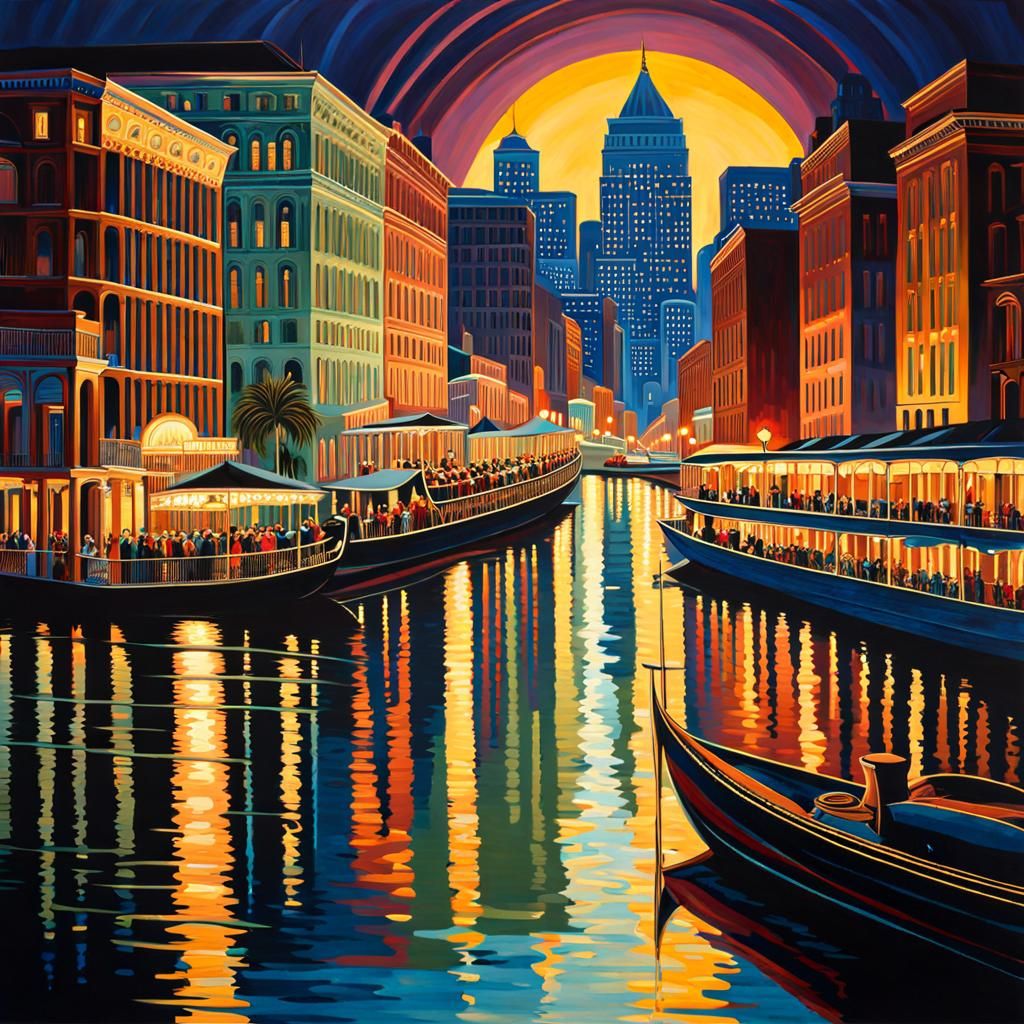 Jazz Age New Orleans Cityscape at Night