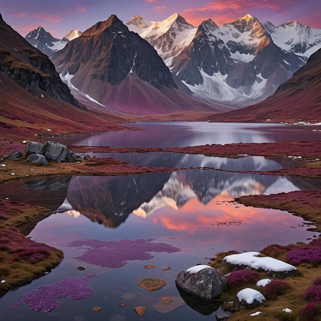 Highland Valley Sunset: Amethyst and Crimson Landscape