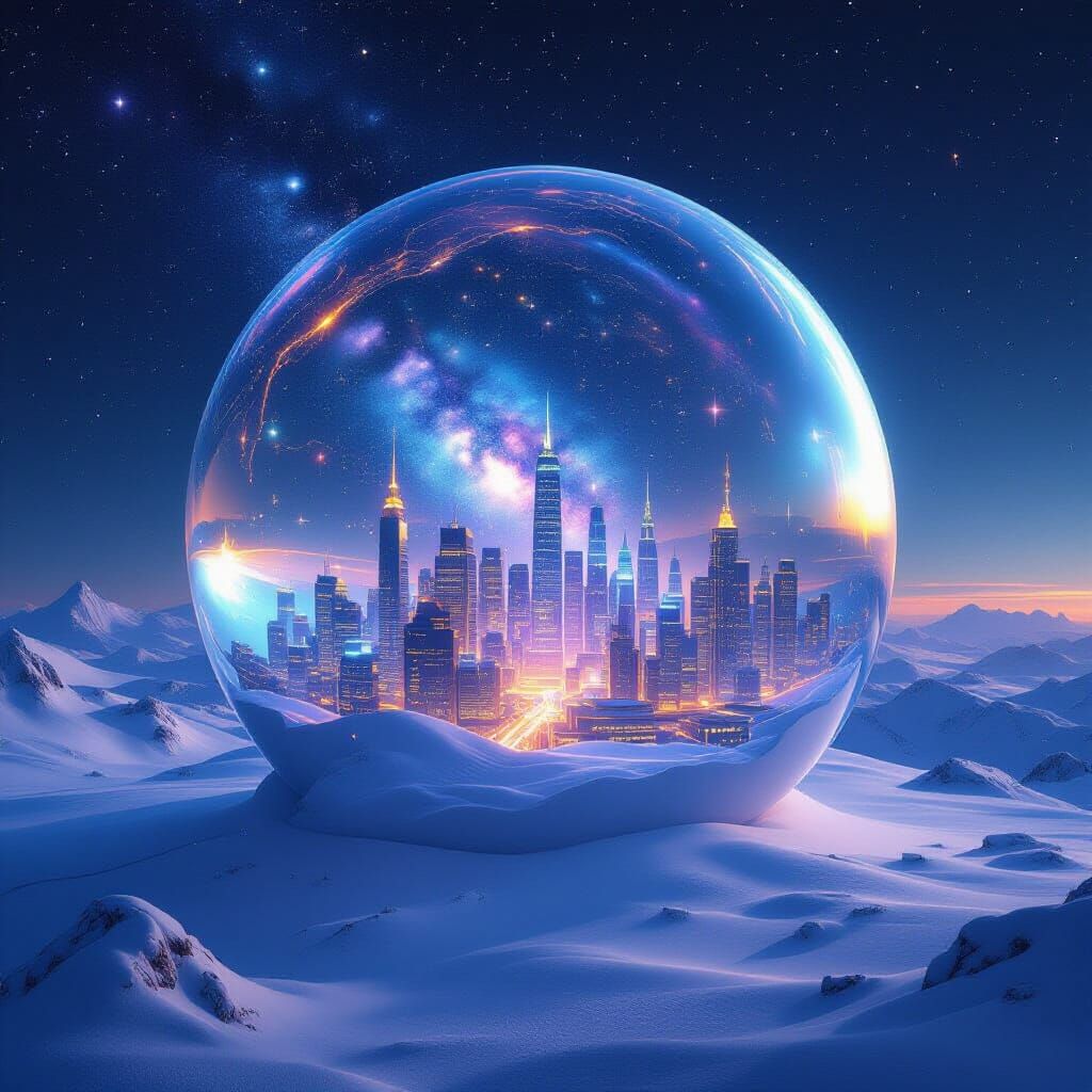 Glass Sphere City Under Cosmic Sky
