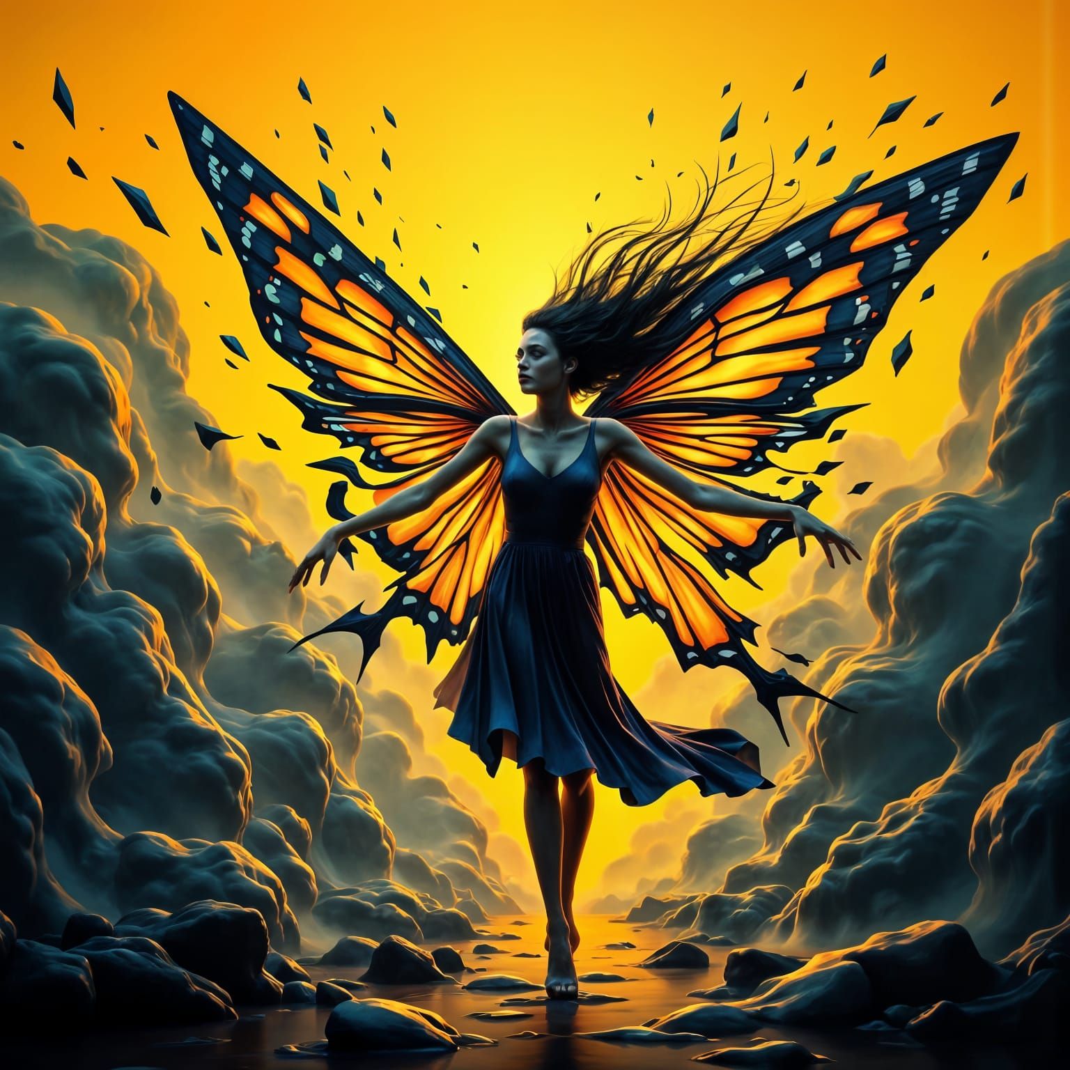 Hyperrealistic Portrait of a Butterfly in Molten Lava