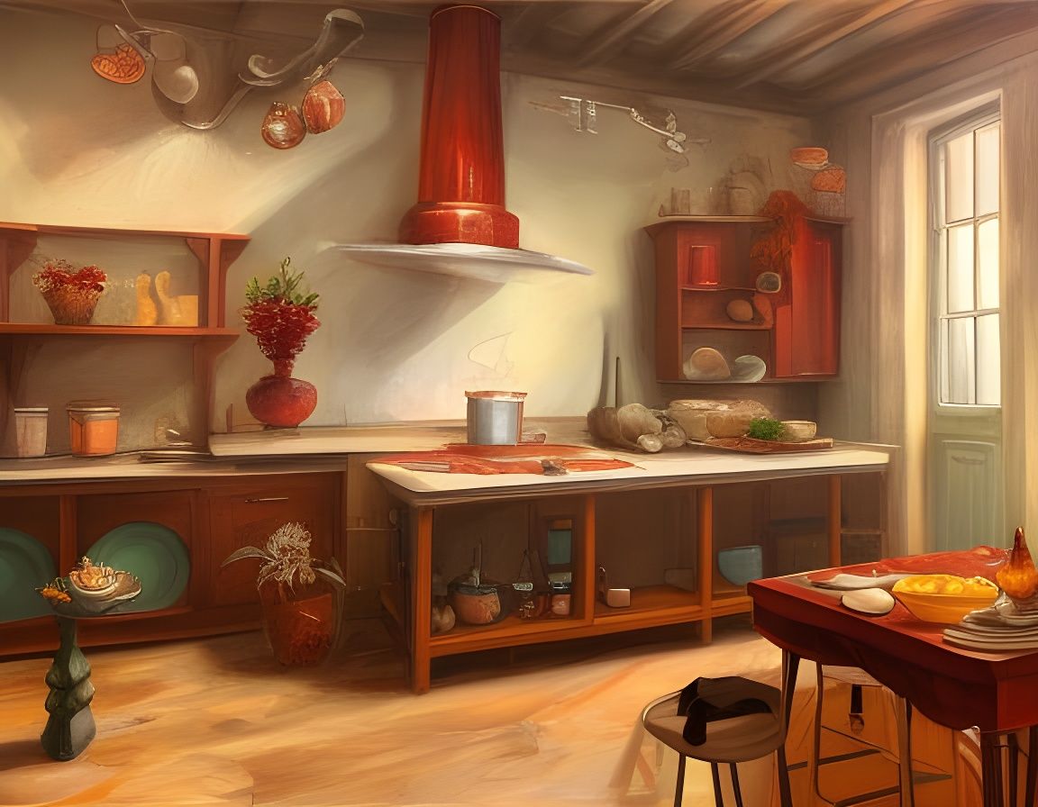 Romantic Kitchen Landscape Fine Art Painting
