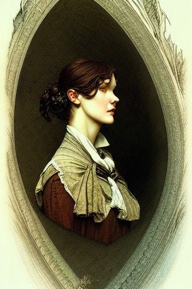 Renaissance Woman Portrait in Mixed Media