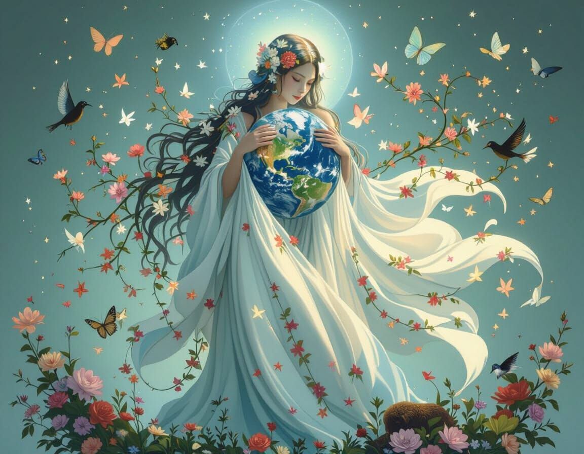 Ethereal Mother Earth Cradling the Planet