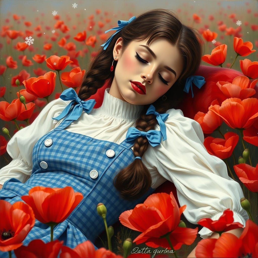 Dreamlike Vampire in a Vibrant Red Poppy Field