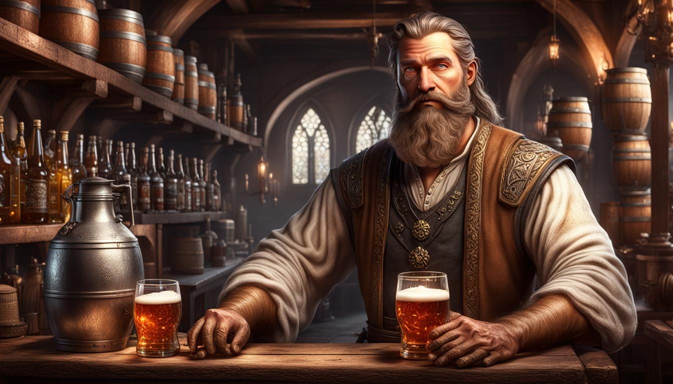 Fantasy Innkeeper Brewing Beer with Volumetric Lighting