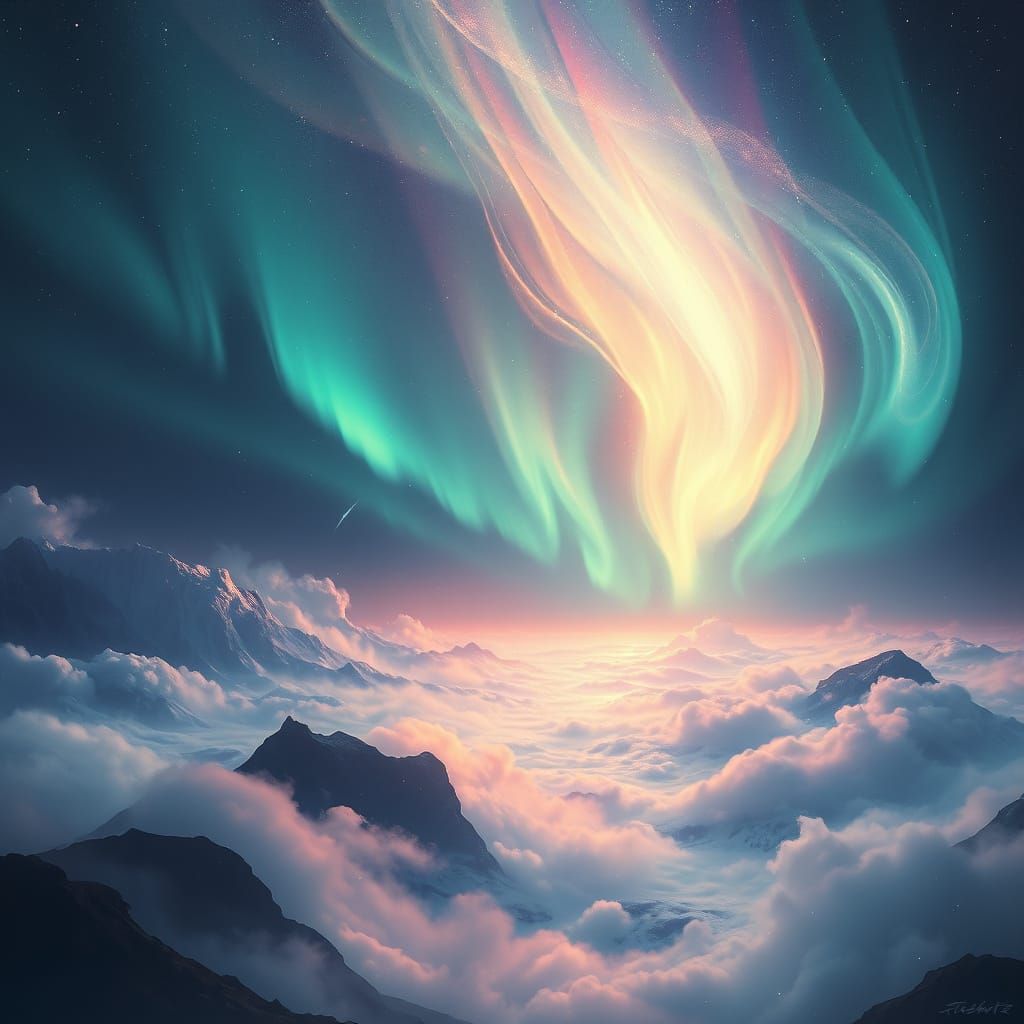 Ethereal Aurora Borealis in Dreamlike Landscape
