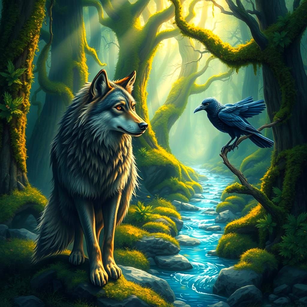 Wolf and Crow in Enchanted Forest
