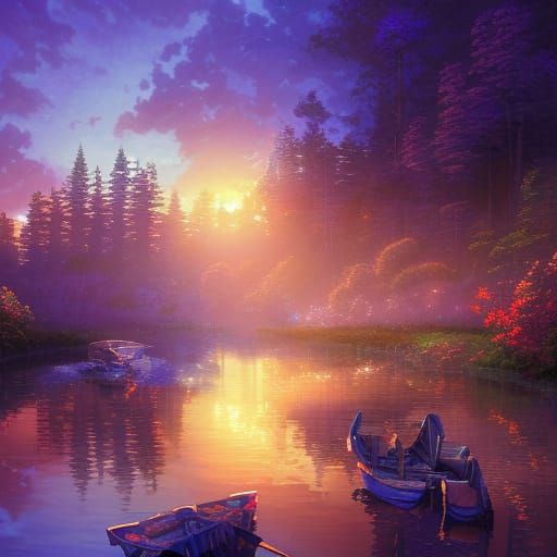 Watercolor Dawn Reflection with Dynamic Lighting