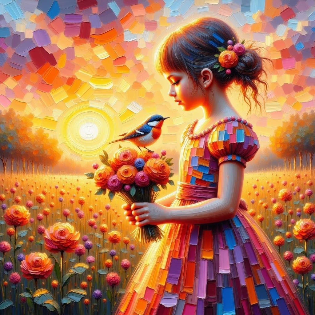 Whimsical Child in a Vibrant Floral Landscape