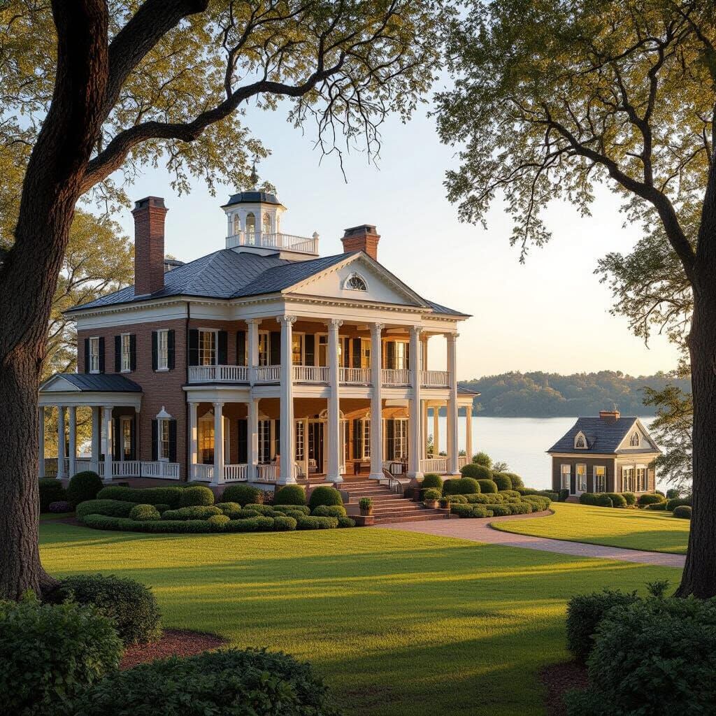 Neoclassical Plantation Mansion with Lake View