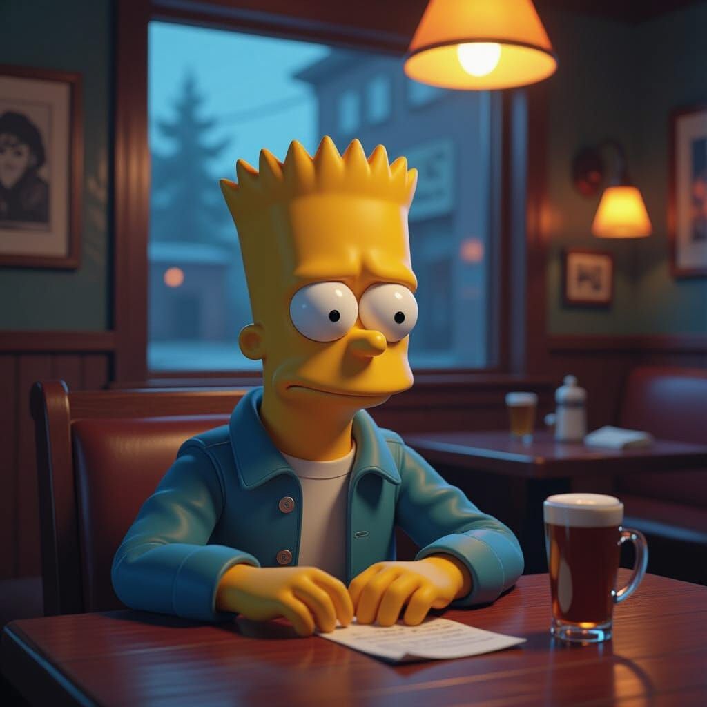 Bart Simpson's Weary Night: Hyperrealistic Concept Art