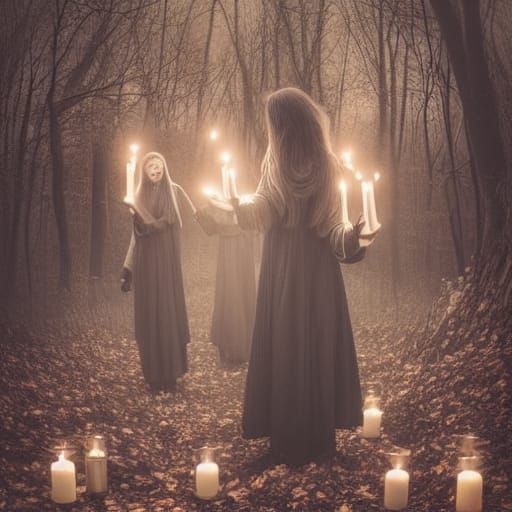 Eerie Autumnal Witch Gathering by Candlelight