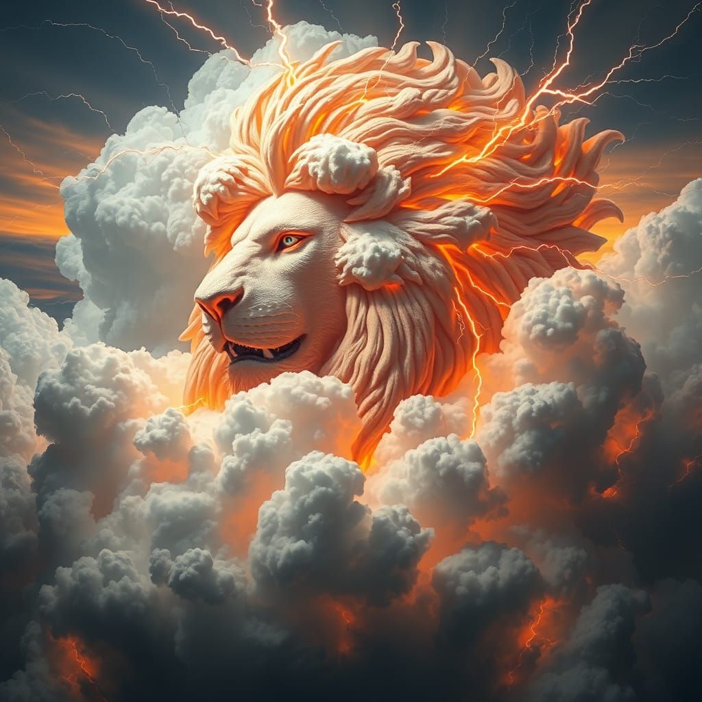 Majestic Lion Made of Storm Clouds and Lightning
