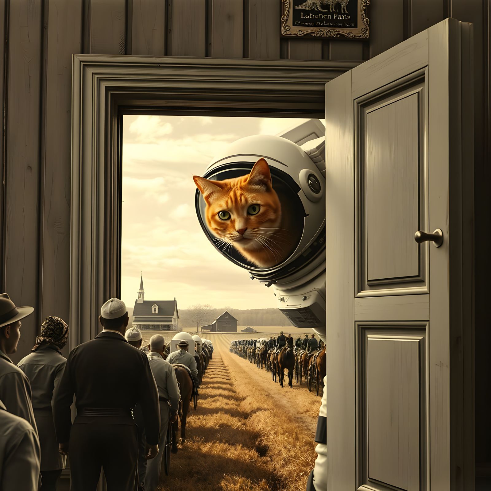 Surreal Steampunk: Astronaut and Amish in Cornfield