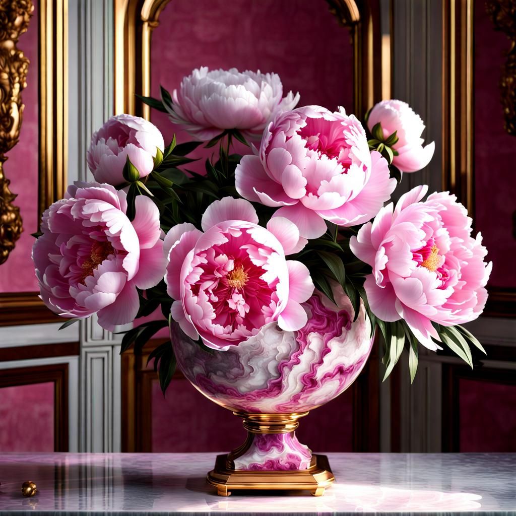 Elegant Peony Bouquet in Palace, CGI Fine Art