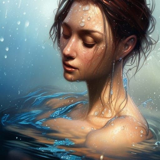Ethereal Underwater Nude Portrait in Hyperdetailed Style