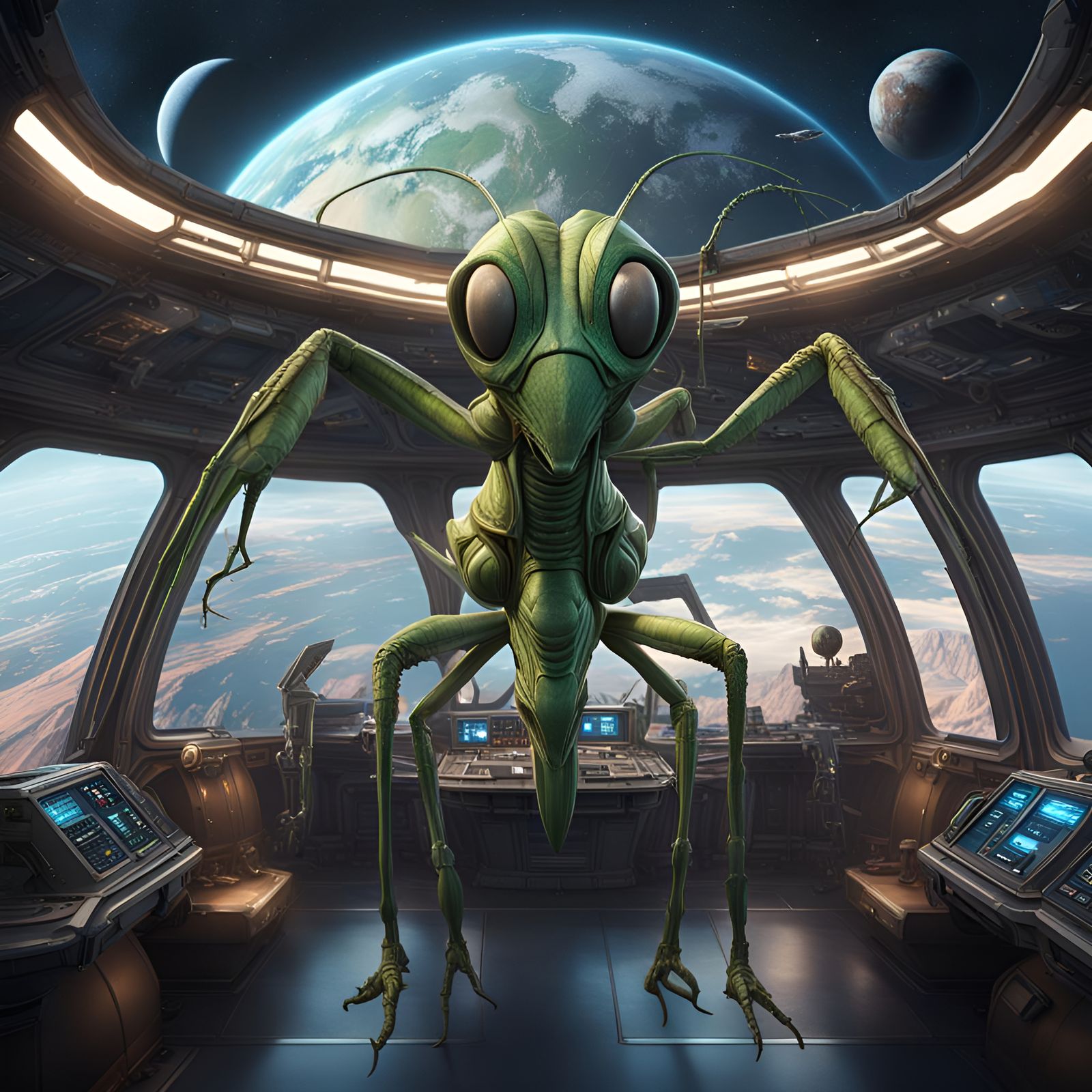 Praying Mantis and Alien Wedding in Orbit