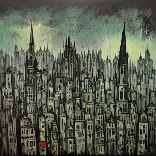 Art Nouveau Witch Overlooking Twilight City