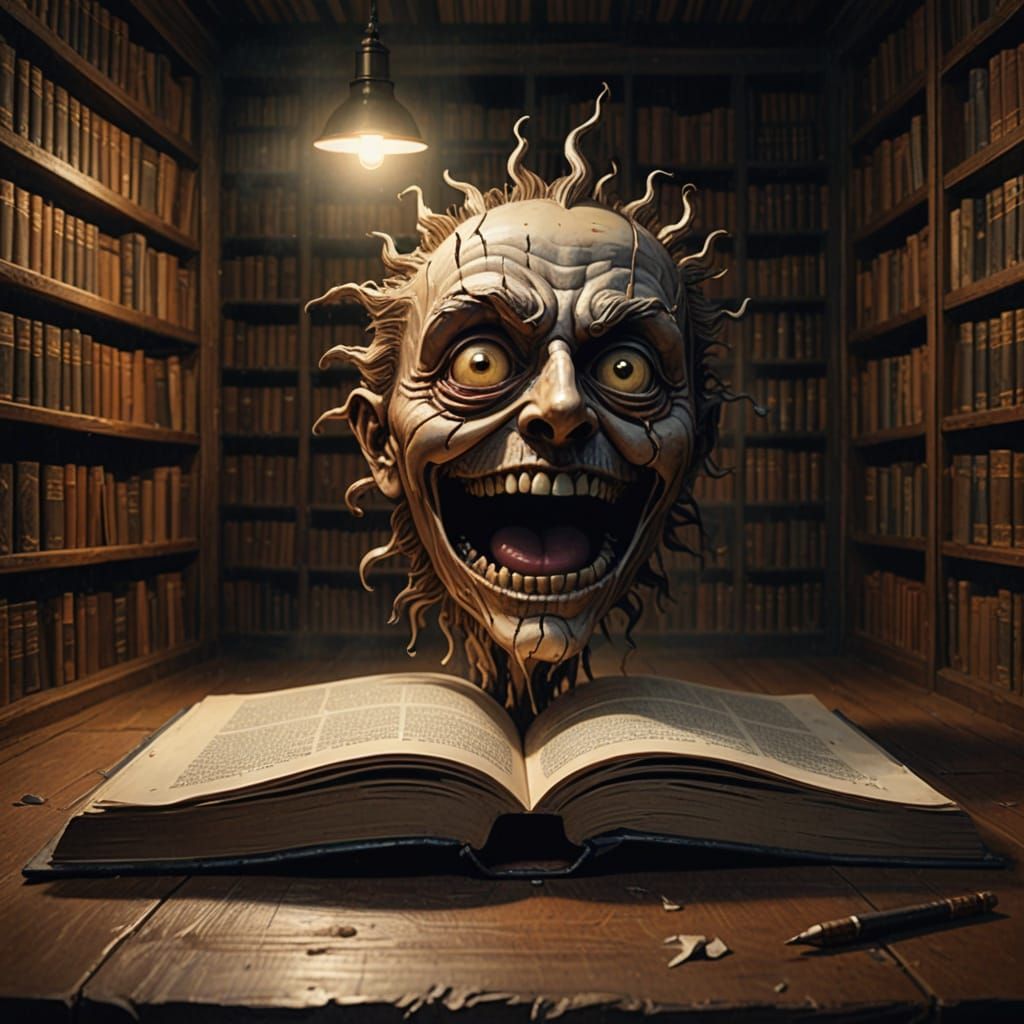 Eerie Face Forms From Open Book in Dark Academia Art