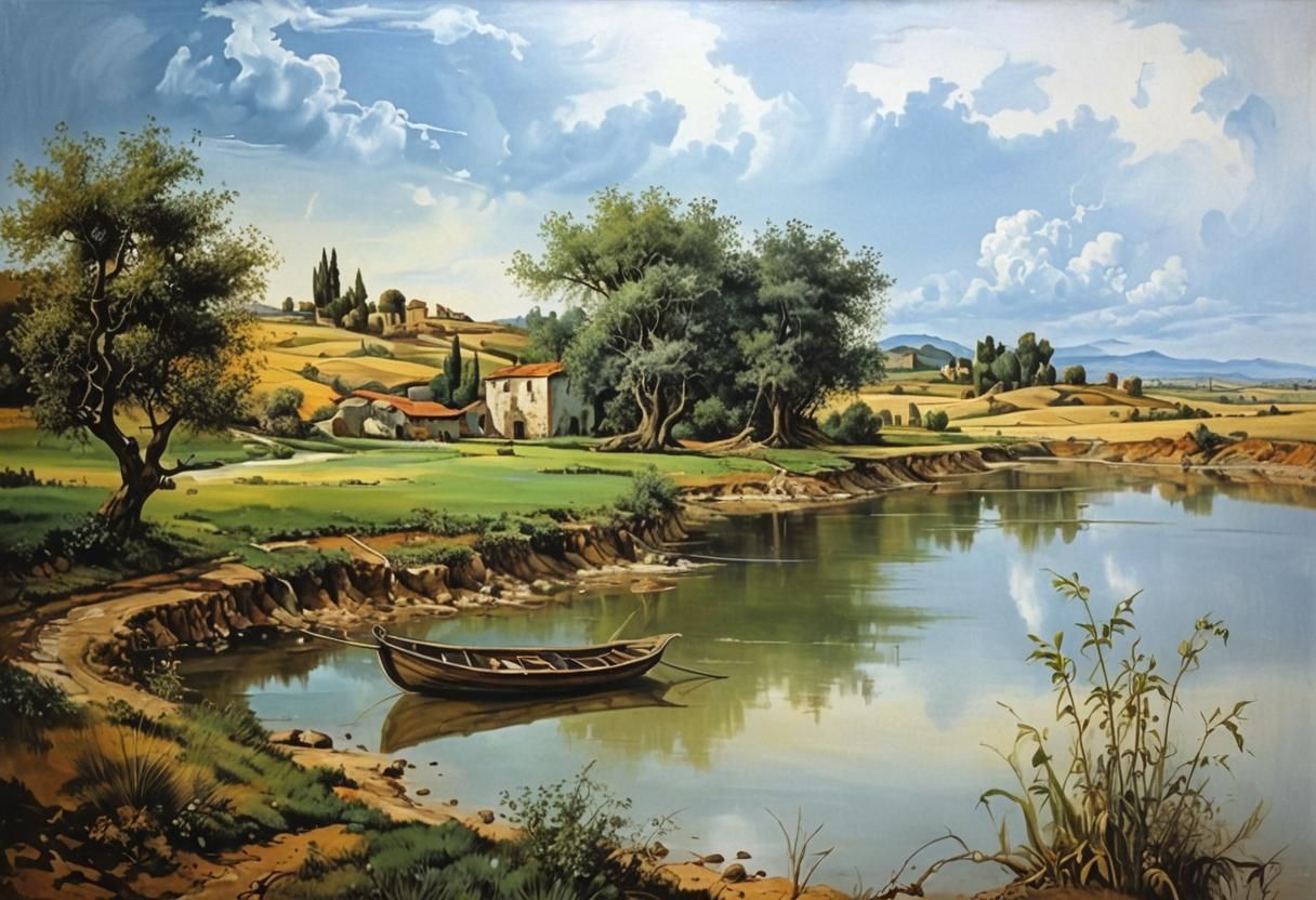 Surreal Rural River Landscape in Dali Style