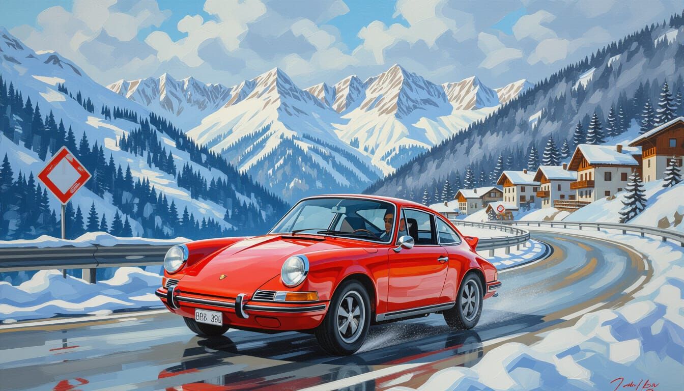 Porsche 911T Rallye Monte-Carlo: Neo-Impressionist Painting