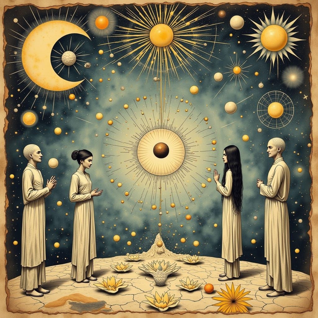 Vintage French Postcard: Cosmic Wisdom Infographic