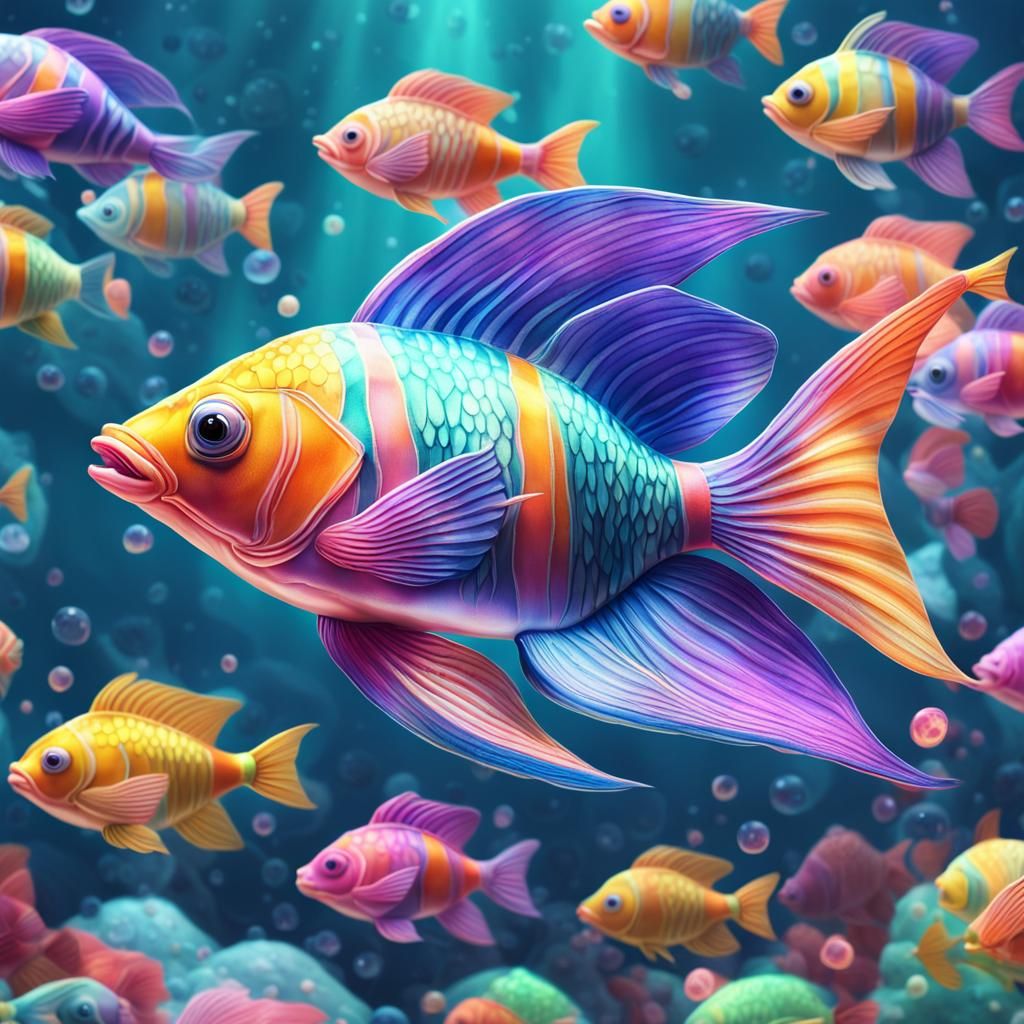 Tropical Fish with Glass Fins in Candy Art Style