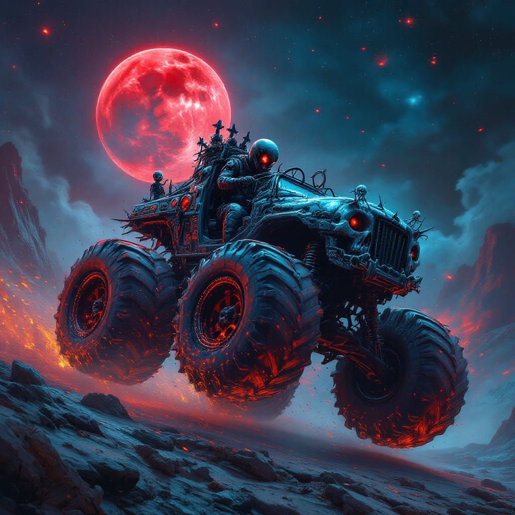 Dark Fantasy Astronaut Pilots Monster Truck Through Hellish ...