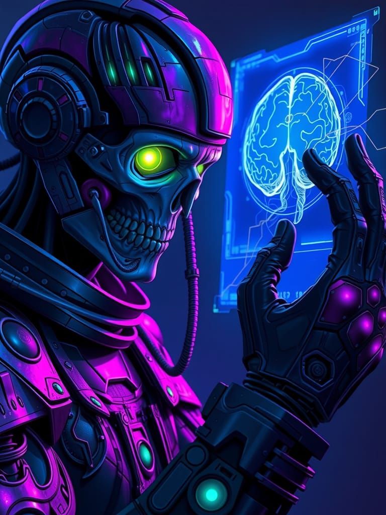 Undead Neuroscientist in Bioluminescent Armor