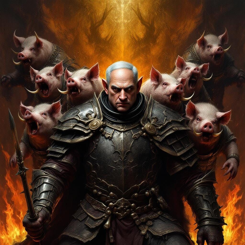 Fiery Pig-Man Commander in Dark Metal Style